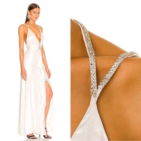 Dundas Harlow Crystal Embellished Ruched Draped White Maxi Dress Size S - Picture 5 of 11